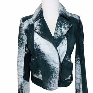 Kelly Wearstler Ramones Leather Jacket Size 0 Black White Motorcycle Silk Lining